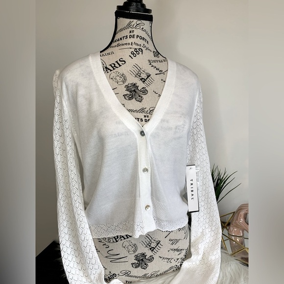 Tribal Sweaters - Tribal White light knit Cardigan